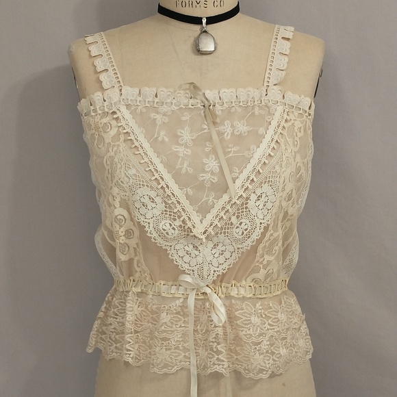 Handmade Tops - OOAK Handmade Lace Bodice Crop Top Camisole Style Cream Ecru Ivory SeeMeasure